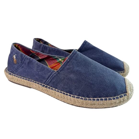 Polo Ralph Lauren Espadrille Cevio Slip On Flat Shoes Men's 11.5 Light Navy Jute - Picture 1 of 10